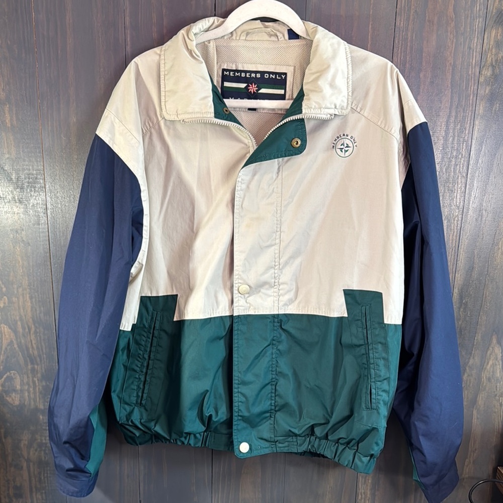 Members Only Mariner's Blue Green Windbreaker Jacket Lightweight Sporty Men's L